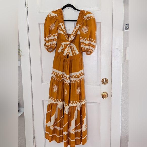 Sea New York Orange Linen Blend Tie Front Midi Dress Pockets Size 4 - Picture 5 of 9